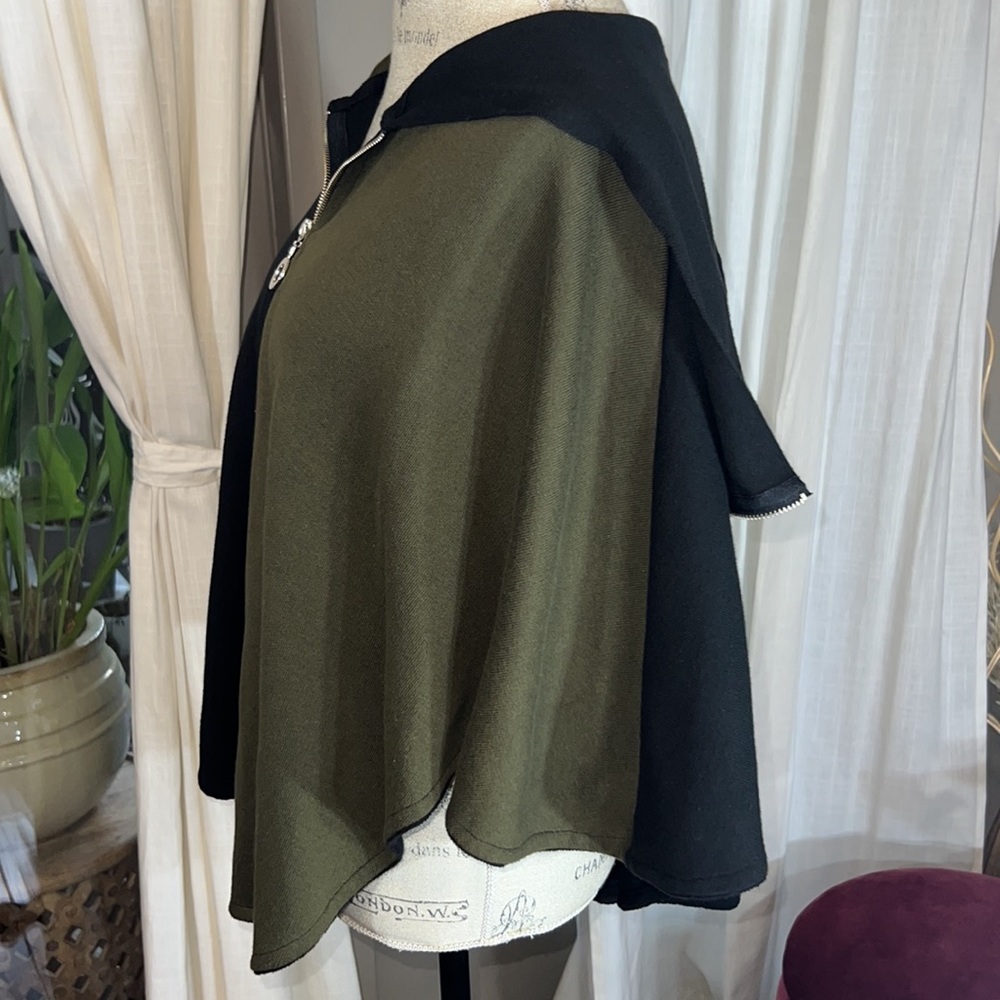 Ángel black & olive green cape tunic overcoat zipper hoodie & jacket Small - Picture 3 of 15